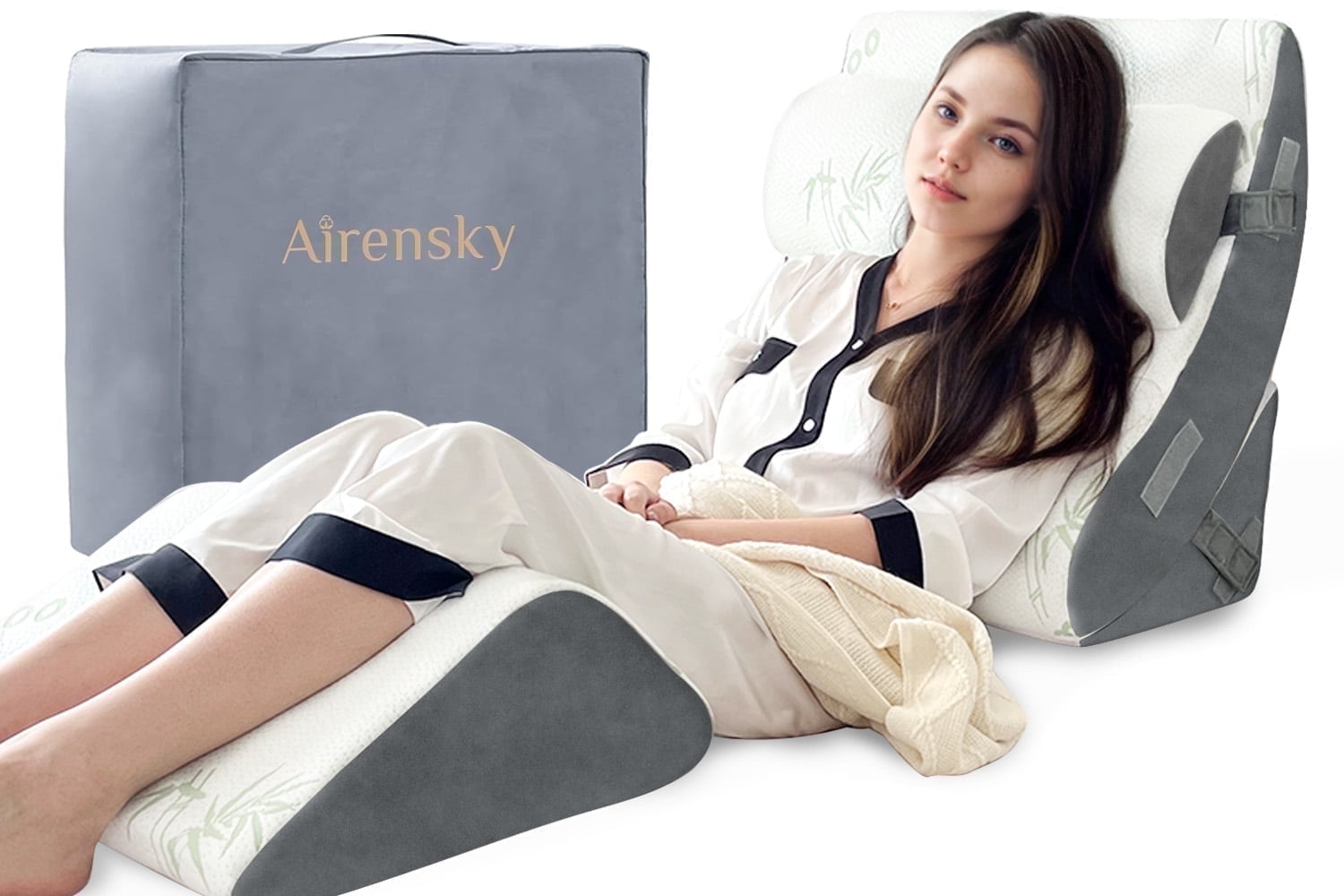 Airensky Orthopedic Wedge Pillow Set for Sleeping – 4PCS Adjustable Memory Foam Bed Wedge for Acid Reflux, Post Surgery, Back Pain, Leg Elevation & Snoring Relief