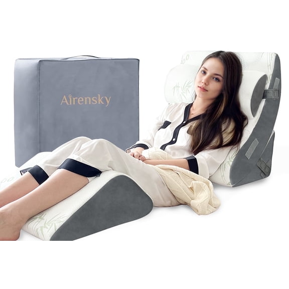 Airensky Orthopedic Wedge Pillow Set for Sleeping – 4PCS Adjustable Memory Foam Bed Wedge for Acid Reflux, Post Surgery, Back Pain, Leg Elevation & Snoring Relief
