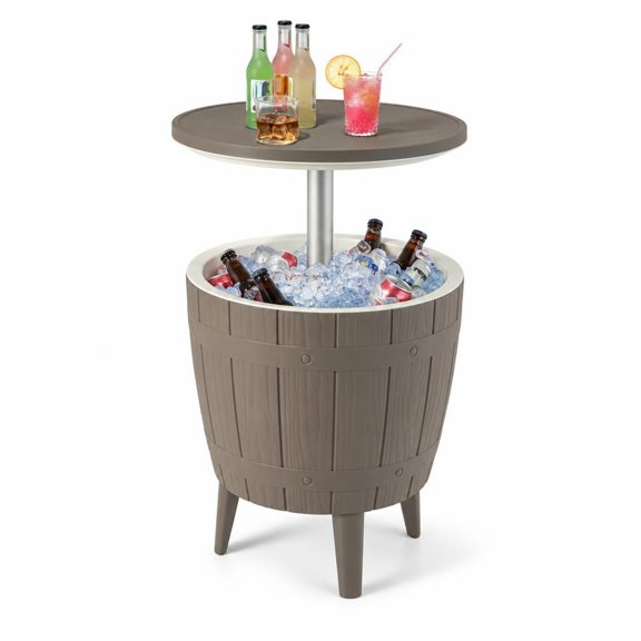 Airfind 10 Gallon Cooler Bar Table Outdoor Coffee Table Ice Bucket with Telescopic Tabletop for Beer and Wine, 110 lbs Bucket Capacity, Brown