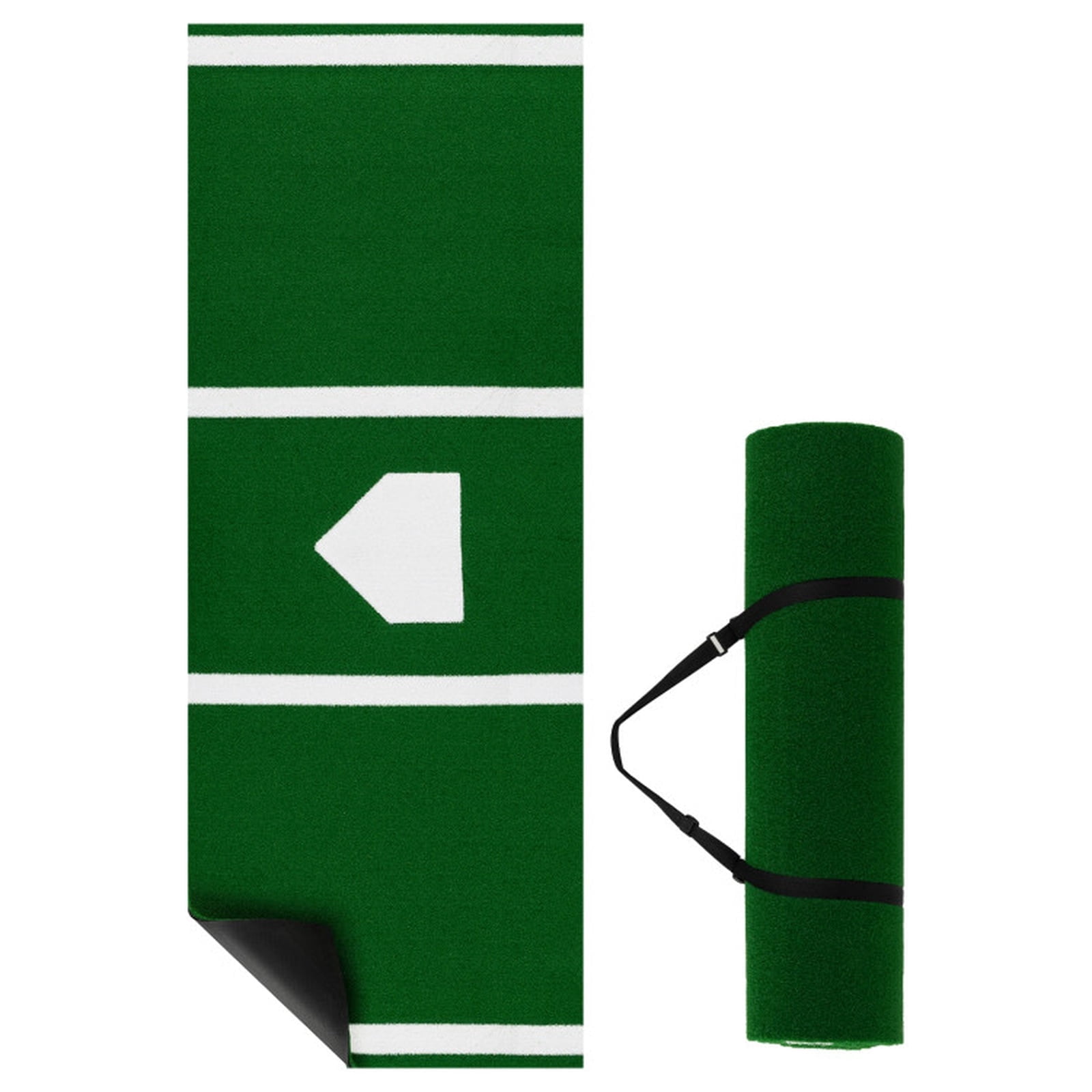 Airfind 10 ft x 3.8 ft Baseball and Softball Batter Practice Mat with needle-punched home plate markings and diamond-emboss rubber backing for switch-hitter drills, Green