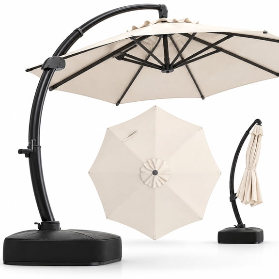 Airfind 11 FT Cantilever Patio Umbrella with Base with 360 Rotation and Tilt Adjustment, Polyester Fabric Aluminum Metal Frame, Beige