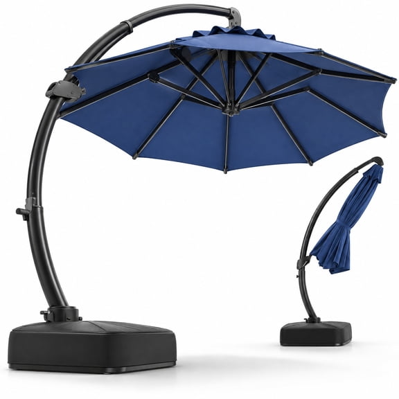 Airfind 11 FT Cantilever Patio Umbrella with Base with 360 Rotation and Tilt Adjustment, Polyester Fabric Aluminum Metal Frame, Navy