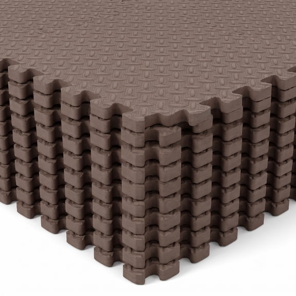 Airfind 12 Tiles Puzzle Exercise Floor Mat with Interlocking EVA Foam and Non-Slip Texture for Home Gym Equipment Protection, Brown