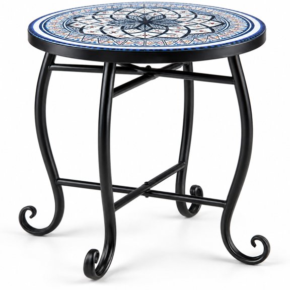 Airfind 14" Floral Clover/Blooming Lotus/Bright Sunflower Mosaic Patio Accent Coffee End Table, 35 lbs Capacity, Metal Frame, 14" x 20" Footprint