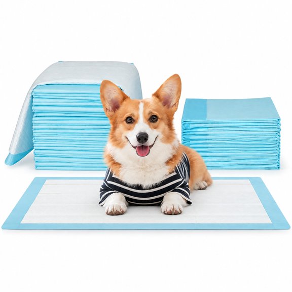 Airfind 150 Pieces 24 x 36 Inch Pet Wee Pee Piddle Pad, Non-woven Fabric Fluffy Pulp PE Film Absorbent Tissue S Pee Frame, Blue+White