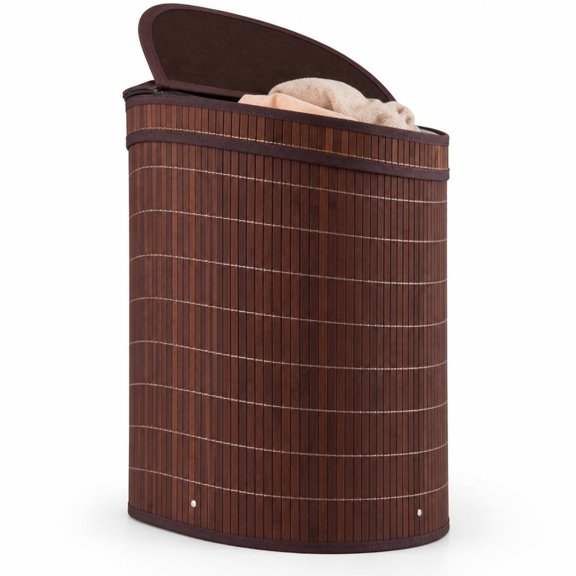 Airfind 19 Gal Capacity Bamboo Laundry Hamper with Zippered Lid, 33 lbs Capacity, Bamboo Polyester Cotton Metal Engineered Wood Frame, Brown