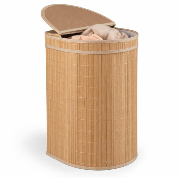 Airfind 19 Gal Capacity Bamboo Laundry Hamper with Zippered Lid, 33 lbs Capacity, Bamboo Polyester Cotton Metal Engineered Wood Frame, Natural