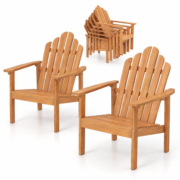 Airfind Acacia Wood Outdoor Lounge Chair Set of 2 with Wide Armrests and Space Saving Stackable Design for Patio and Garden, Wood