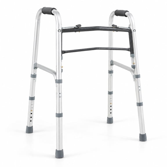 Airfind 2-Button Folding Walker Lightweight with 7, 350 lbs Capacity, Aluminum Metal Frame, 24"-25" x 18.5"-20" x 30"-36" Footprint, Silver