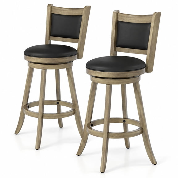 Airfind 2 Pieces 29 Inch Wooden Swivel Height Bar Stool with PVC Cushioned Seat, 264 lbs Capacity, Rubber wood PVC sponge Frame, Gray