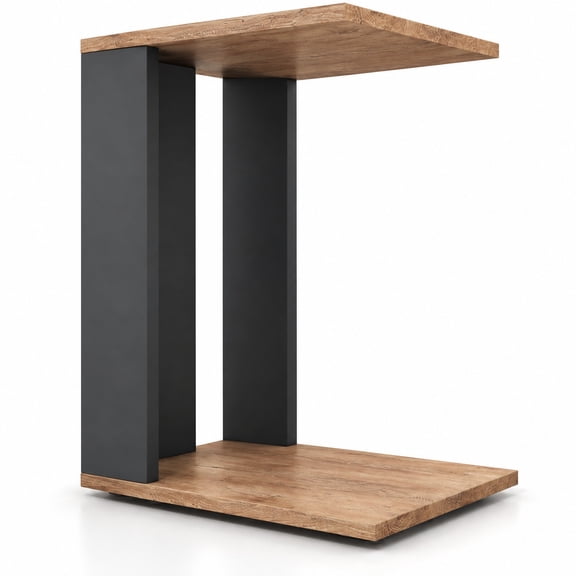 Airfind 2-Tier C-Shaped Side Table with Universal Wheels and Shelf, 16.5 lbs Capacity, Engineered Wood Frame, 16.5" x 11" x 24" Footprint, Brown