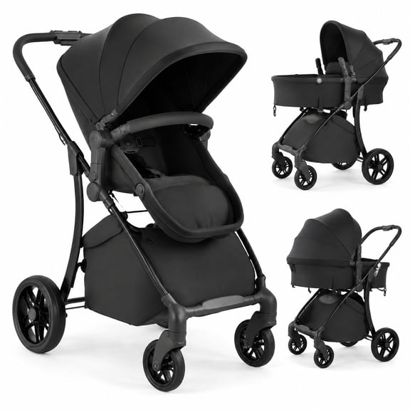 Airfind 2-in-1 Baby Stroller with Bassinet Mode and Reversible Seat, 33 lbs Capacity, Metal Polyester EVA Frame, for 6-36 Months Old, Black