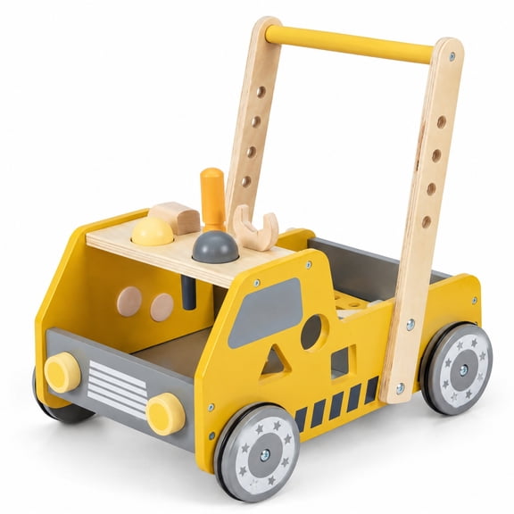 Airfind 2-in-1 Wooden Baby Walker with Adjustable Speed and Bottom Storage, MDF Frame, for 3+ Years Old, 16" x 12.5" x 16.5" Footprint, Yellow