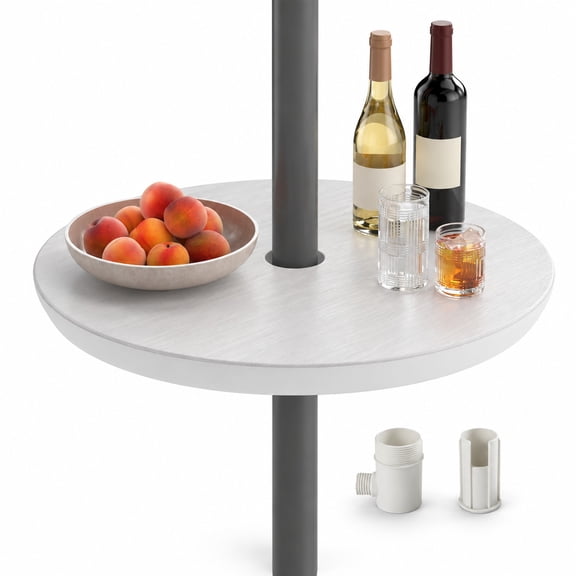 Airfind 20 Inch Outdoor Adjustable Umbrella Table for 2 Sizes Patio Umbrella Pole, 22 lbs Capacity, HDPE Frame, 20" x 4" Tray Footprint, White