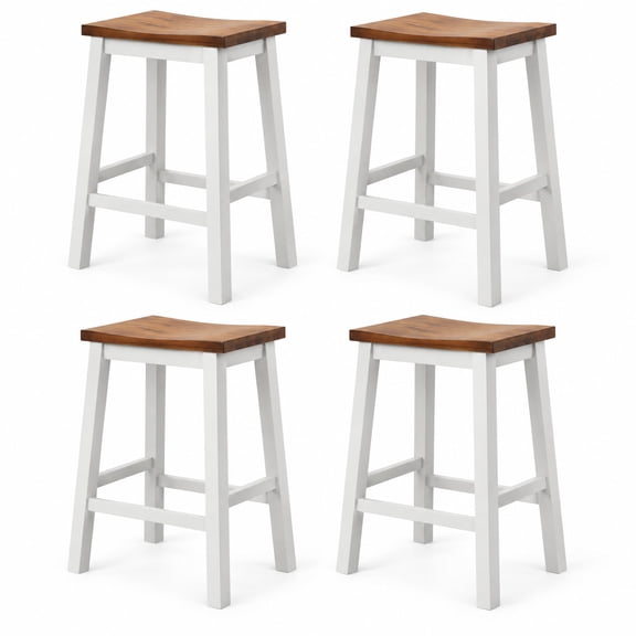 Airfind 24.5-Inch Set of 4 Saddle Stools Bar Stools with Footrests for Kitchen Island-Walnut & Gray, 350 lbs Capacity, Rubber Wood Acacia Wood Frame