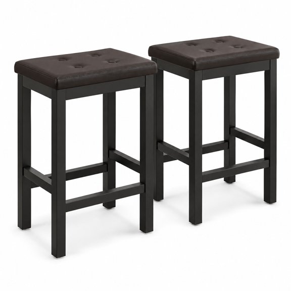 Airfind 24 Inch Bar Stools with Padded Seat Footrest and Rubber Wood Frame, 330 lbs Capacity, Rubber Wood Sponge PVC Leather Plywood Frame, Brown