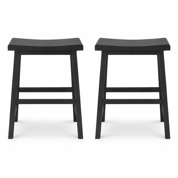Airfind 24 Inch Counter Height Stools Solid Wood Saddle Bar Stools Set of 2, 400 lbs Capacity, Rubber Wood MDF Frame, Black
