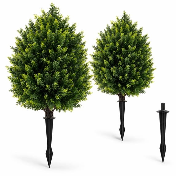 Airfind 24 Inches Artificial Cypress Topiary Ball Tree Set with Ground ...