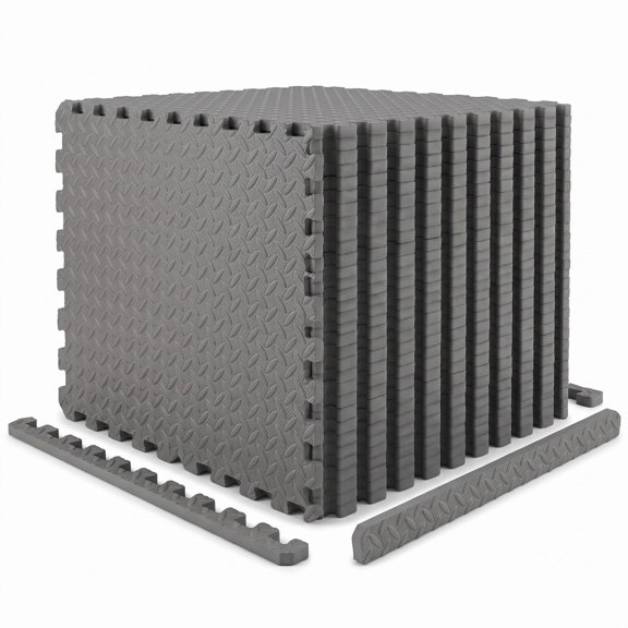Airfind 24 Tiles Puzzle Exercise Floor Mat with Interlocking EVA Foam and Non-Slip Texture for Home Gym Equipment Protection, Gray