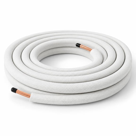 Airfind 25 Feet Mini Split Line Set with 1/4 Inch and 1/2 Inch O.D. Copper Pipes Tubing, White, Heat-resistant foam protects against heat loss
