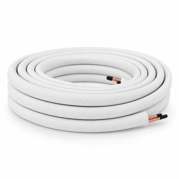 Airfind 25 Feet Mini Split Line Set with 1/4 Inch and 3/8 Inch O.D. Copper Pipes Tubing, White, Heat-resistant foam protects against heat loss