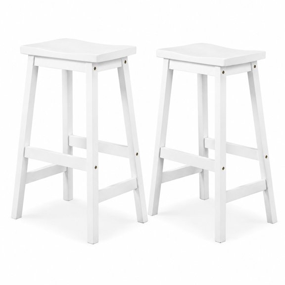 Airfind 29" Set of 2 Saddle-Seat Counter Height Stools with Curved Seat and Footrests, 330 lbs Capacity, Rubber Wood Frame, Beige