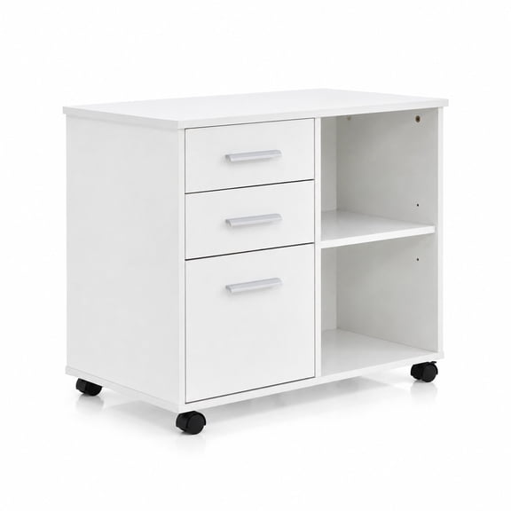 Airfind 3-Drawer Mobile Lateral File Cabinet Printer Stand, 100 lbs Capacity, Engineered Wood Frame, 32 x 14 x 26 Footprint, White
