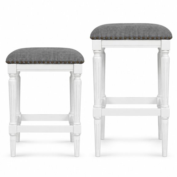 Airfind 3 Heights Square Saddle Stool Set of 2 with Footrests and Padded Seats, 330 lbs Capacity, Rubber Wood Sponge Linen Fabric Plywood Frame