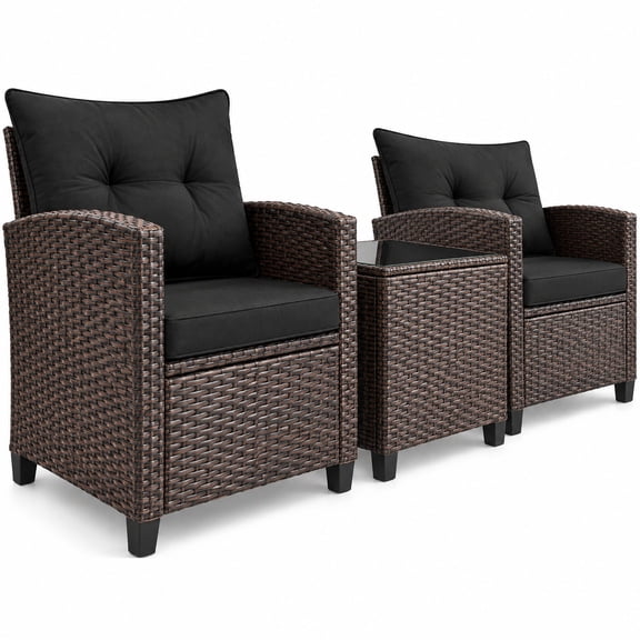Airfind 3 Pcs Patio Rattan Furniture Set Cushioned Conversation Set Coffee Table, 70 lbs Capacity, rattan steel polyester fabric sponge Frame, Black