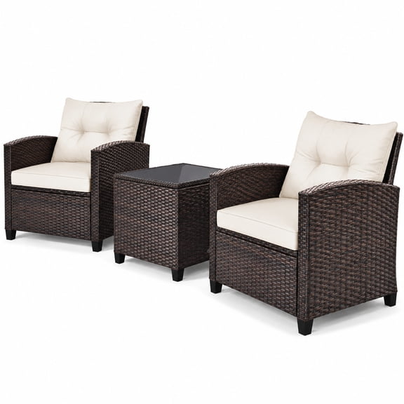 Airfind 3 Pieces Patio Rattan Furniture Set Cushioned Conversation Set Coffee Table, 70 lbs Capacity, rattan steel polyester fabric sponge Frame