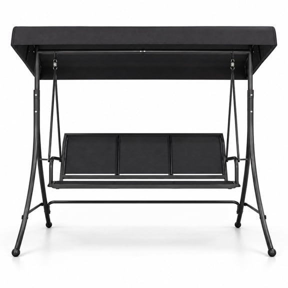 Airfind 3-Seat Patio Swing Chair with Adjustable Canopy, Spacious Bench Seat and Heavy-Duty Metal Frame, 800 Lbs Capacity, Black