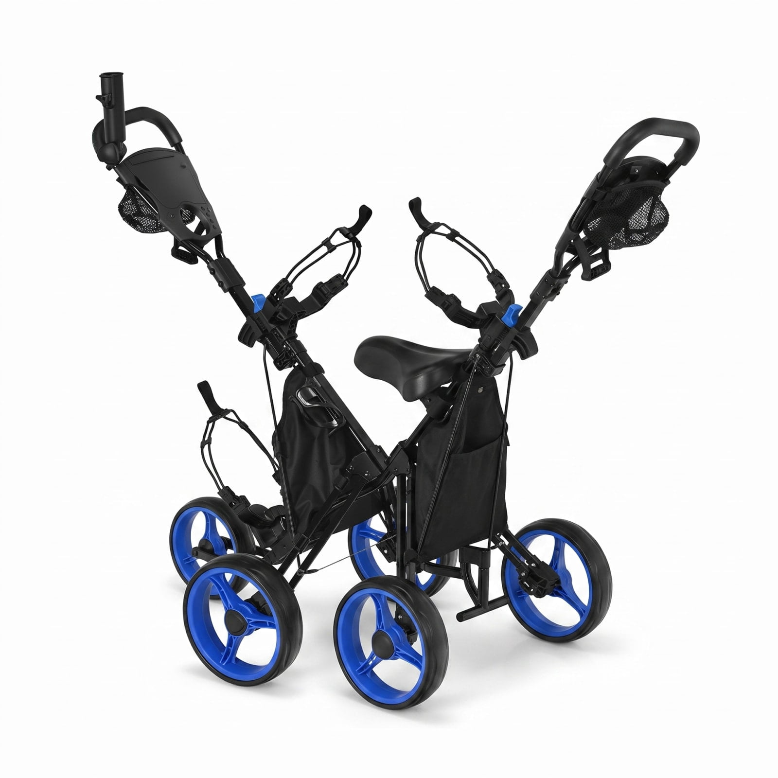 Carrito de Golf Plegable de 3 Ruedas Airfind con Asiento Acolchado, Marcador, Manubrio Ajustable y Freno Rápido, Azul