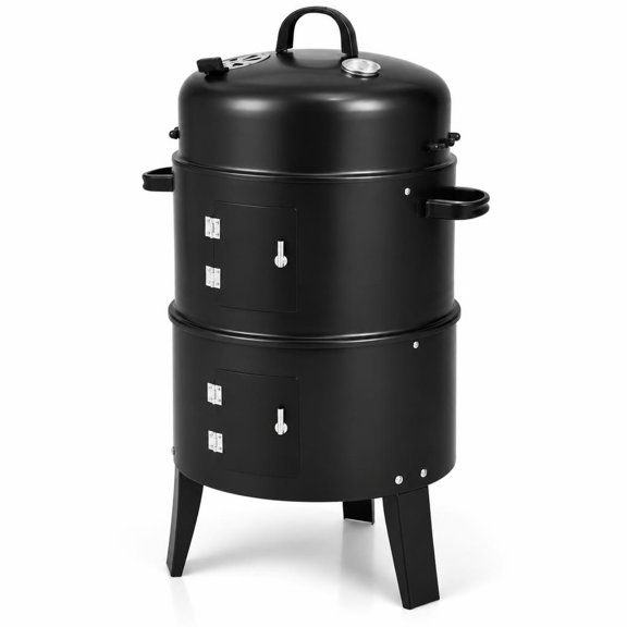 Airfind 3-in-1 Charcoal BBQ Grill Cambo with Built-in Thermometer, Steel porcelain enamel Frame, Charcoal