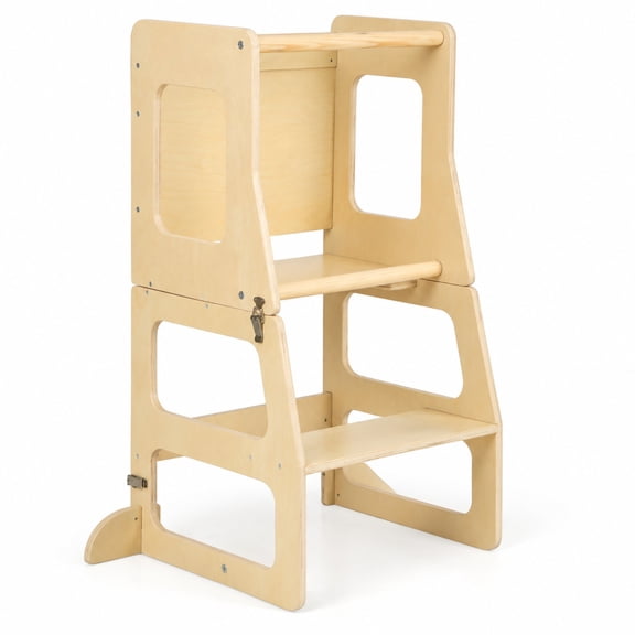 Airfind 3-in-1 Foldable Kitchen Standing Tower for Toddlers with Chalkboard, 132 lbs Capacity, Wood Frame, for 3+ years old, Natural