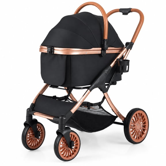 Airfind 3-in-1 Foldable Pet Stroller with Sun Shade and Safety Belt for up to 55 lbs Small Medium Dogs Cats, Black
