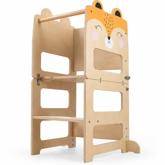 Airfind 3-in-1 Wooden Kids Toddler Kitchen Step Stool with Blackboard, 110 lbs Capacity, Poplar Wood Frame, for 18+ months, Orange