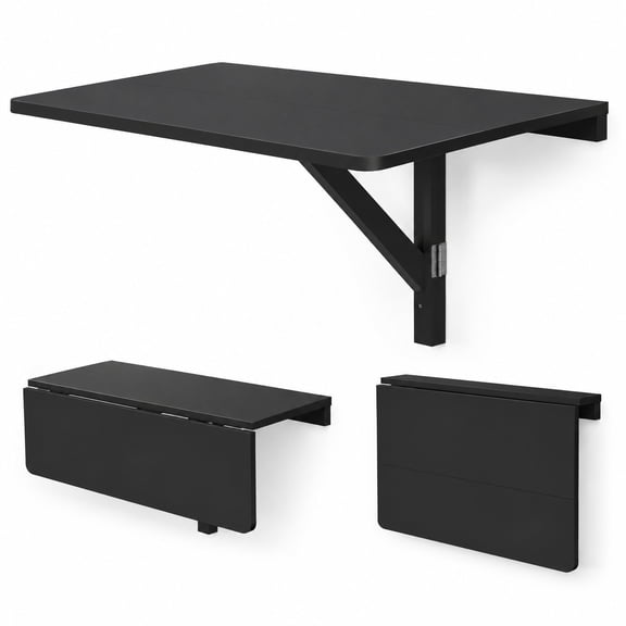 Airfind 31.5 x 23.5 Inch Wall Mounted Folding Table for Small Spaces, MDF pine wood metal Over all Frame, Black