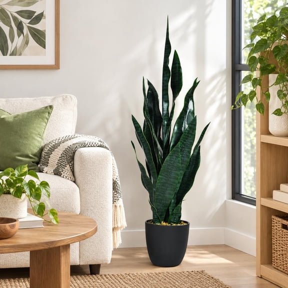 Airfind 35.5 Inch Indoor-Outdoor Artificial Fake Snake Plant, PEVA Frame, Green, diameter 6", Net weight 3.5 lbs