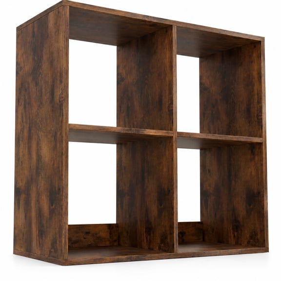 Airfind 4 Cube Bookshelf with Back Guardrail for Living Room Bedroom, 100 lbs Capacity, Engineered Wood Frame, 27.5" x 13" x 27.5" Footprint, Coffee