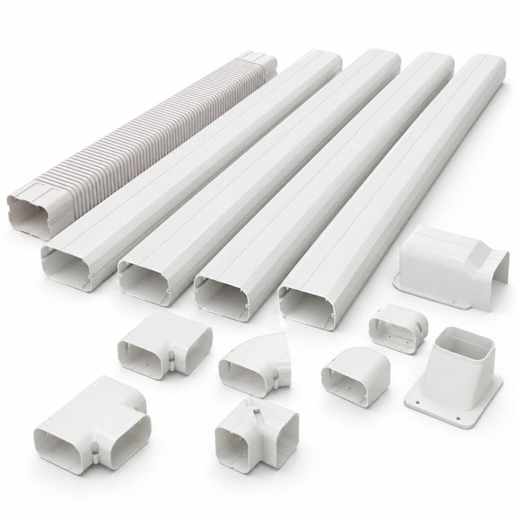 Airfind 4 Inches W Mini Decorative PVC Slim Line Cover Kit-16.5ft, PVC Straight Duct Frame, 39.5" x 2.7" x 4" Flexible Duct Footprint, White