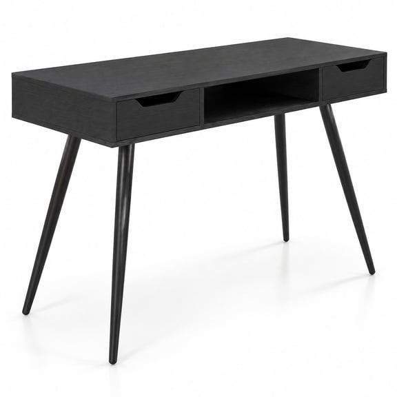Airfind 42.5" Mid Century Modern Writing Desk with Metal Leg and Drawers, 110 lbs Capacity, Engineered Wood MDF Frame, Black