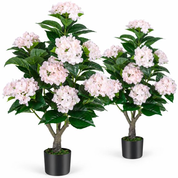 Airfind 43.5" Artificial Hydrangea Tree 2 Pack, PE PP Cement Overall Height 43.5" Flower Pot Height 5" Flower Pot Frame, Pink