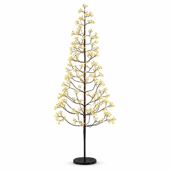AIRFIND Prelit Alpine Christmas Tree with Warm White LED Lights, Adjustable Cedar Tips, Weighted Base and 16.4 ft Cord, 6 ft, White