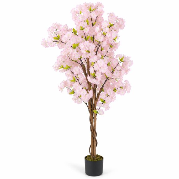 Airfind 5 FT Tall Artificial Cherry Blossom Tree with Pink Flowers-1 Pack, Polyester Fabric PP PE Solid Wood Tree Height 59" Pot Frame, Pink