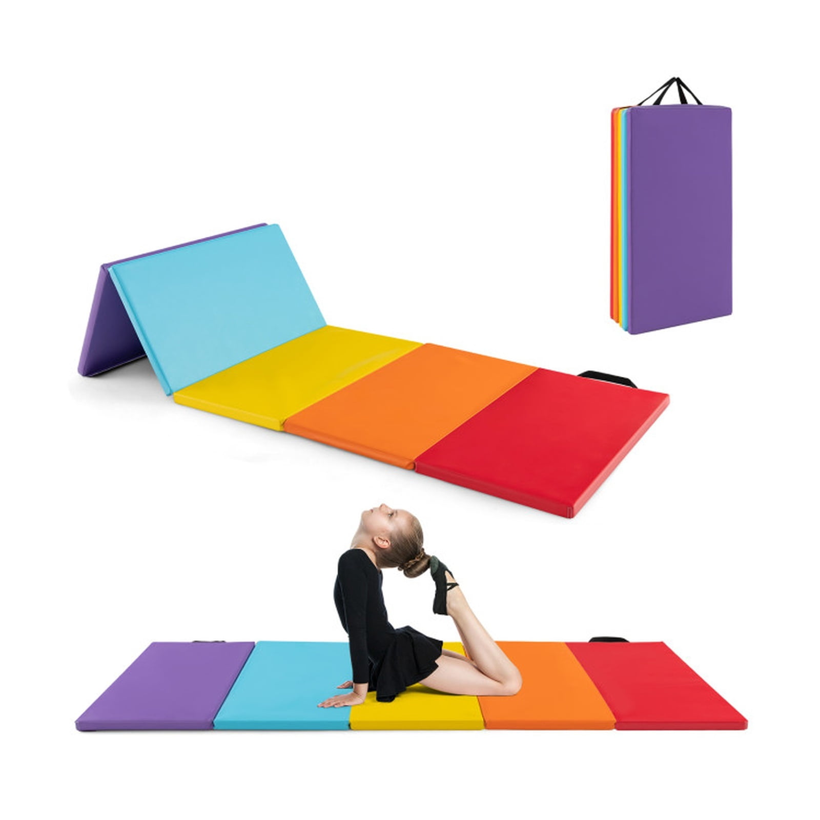 Airfind 5 Panel Folding Gymnastics Mat for Kids with Reinforced Carry Handles and Hook and Loop Fasteners for Home Tumbling and Yoga, Red