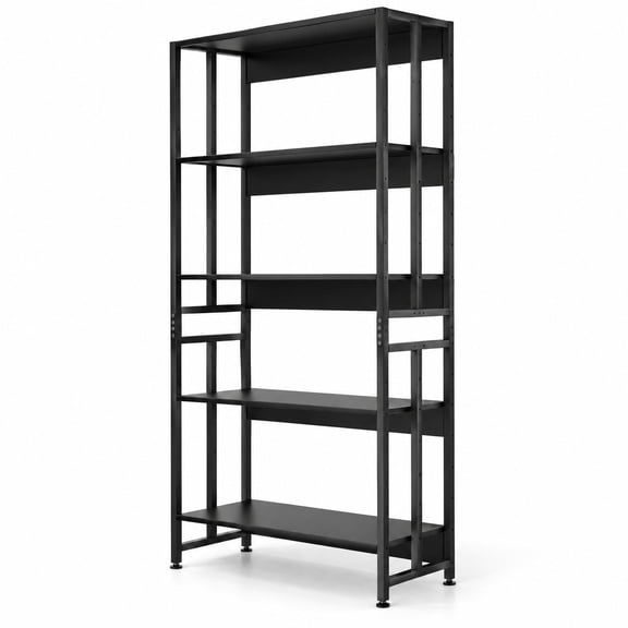 Airfind 5-Tier Bookshelf with Adjustable and Tiltable Shelves, MDF Metal Frame, 27.5 x 14 x 62/70 x 35 x 157 cm Footprint, Black