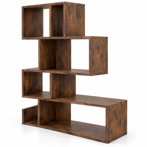 Airfind 5-Tier S-Shaped Bookshelf Geometric Z-Shelf Bookcase with Open Cubes, 44 lbs Capacity, Engineered Wood Frame, 31.5" x 8.5" x 39.5" Footprint