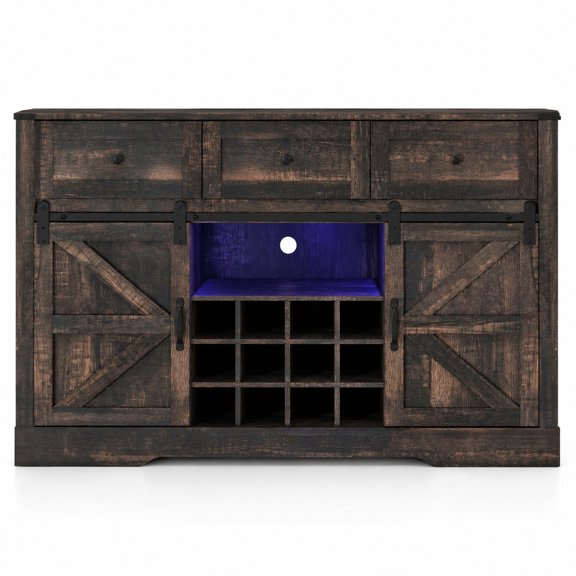 Airfind 52 Inches Wine Bar Cabinet with LED Lights and Sliding Barn Doors, 52" 16" 34"Inner Footprint, Black
