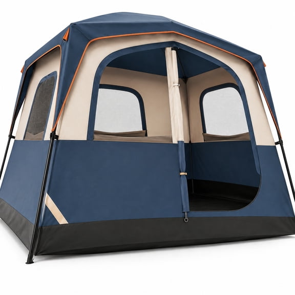 Airfind 6-Person Camping Tent Easy Setup Family Cabin Tent with Top Rainfly Mesh Windows, Fabric Fiberglass Metal Frame, 10 x 9 x 7 ft Footprint