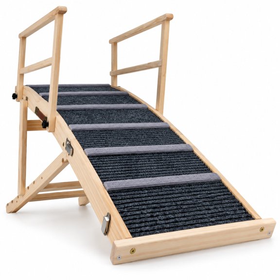 Airfind 6-level Height Adjustable Foldable Dog Ramp for High Bed Couch, 145 lbs Capacity, 59-62.5 x 22 x 37-42.5 (L x W x H) 6 Footprint